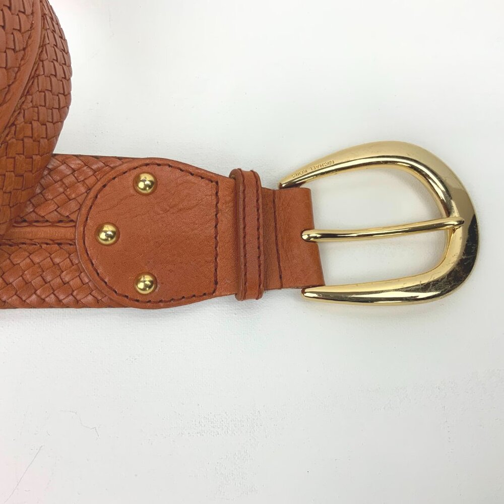 MICHAEL KORS Wide Leather Busket Weave Brown Belt Gold Buckle Sz M - Picture 5 of 16